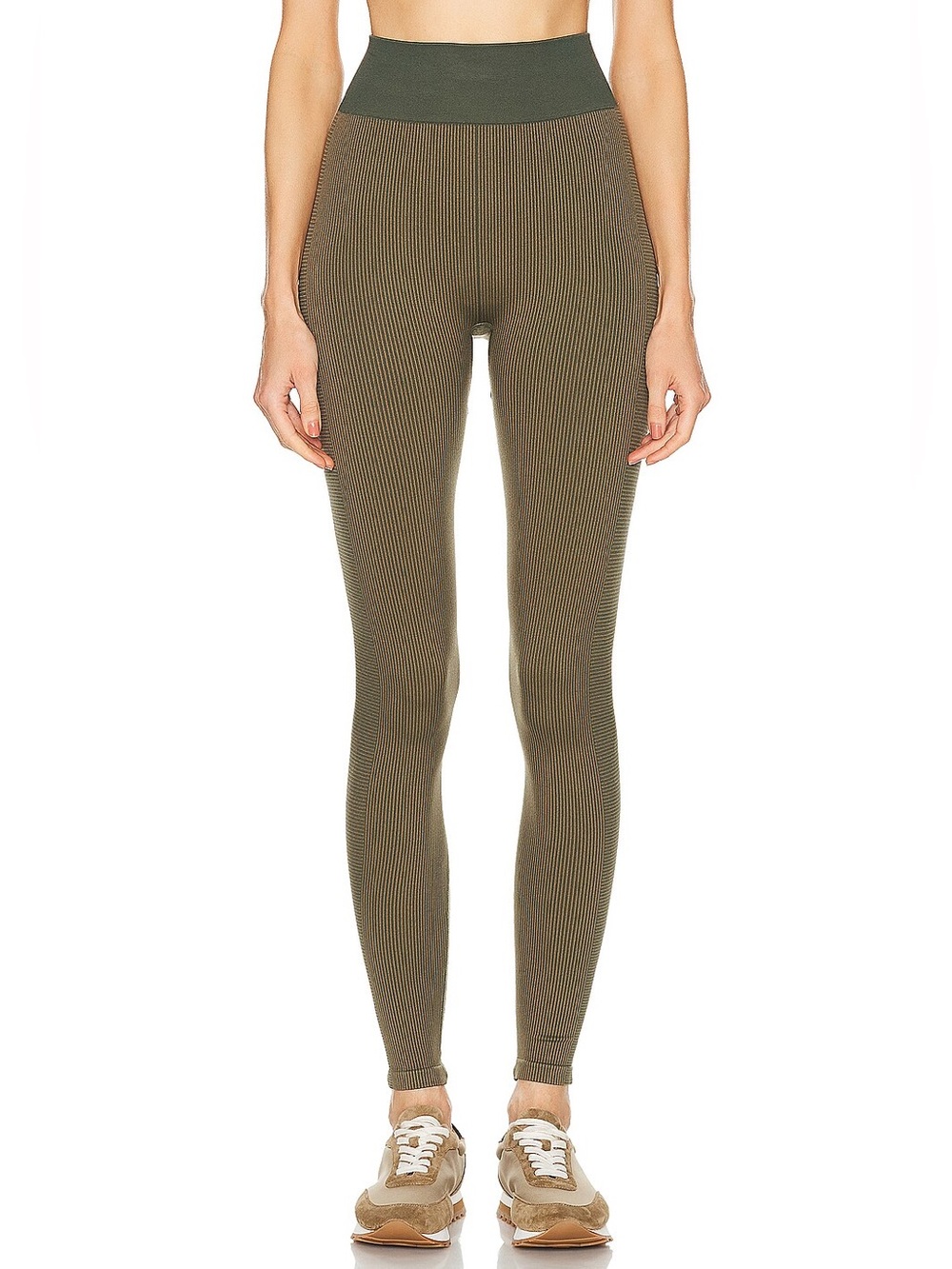 THE UPSIDE Ribbed Seamless Pant Leggings Inseam 28in (Size Medium US8) Khaki